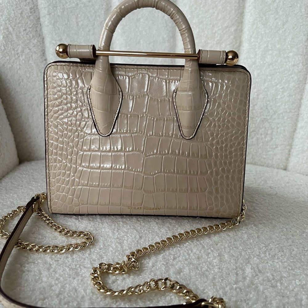 Strathberry MINI TOTE  Croc-Embossed Beige Leather Bag